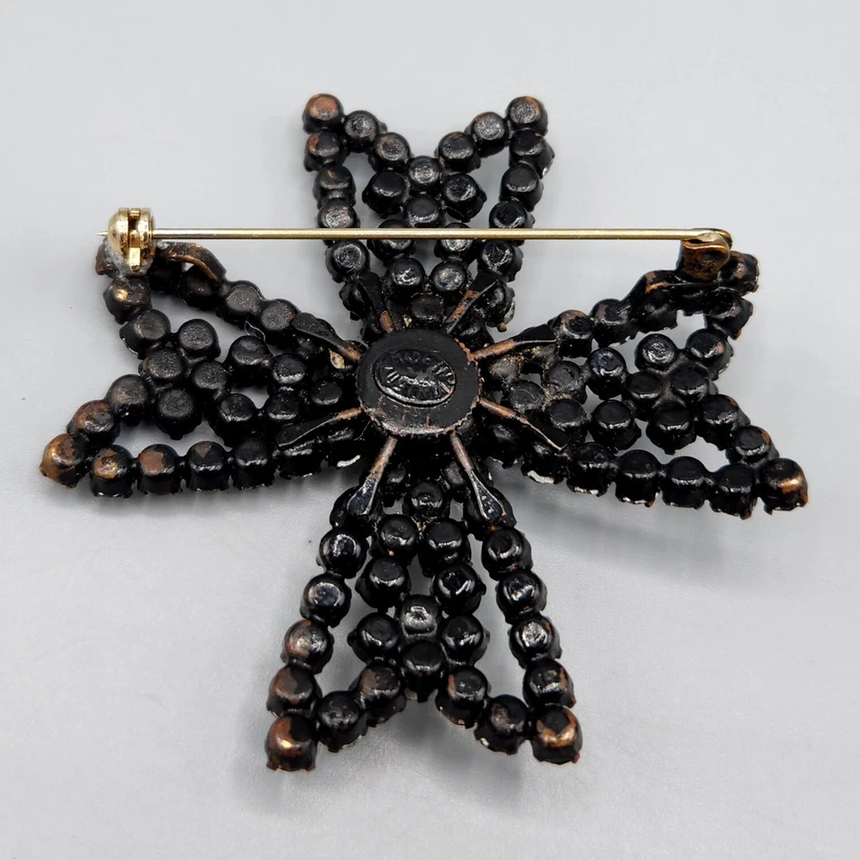 复古奥地利签名黑色和AB水晶光环马耳他十字胸针 — 第 4/4 张图片