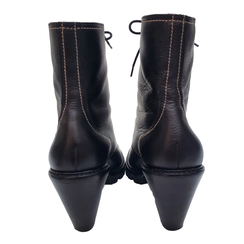 VIA SPIGA Negro Cuero Gótico Boho Suela Combate Botines Tacones Talla 6.5 BRASIL Foto 4 de 4