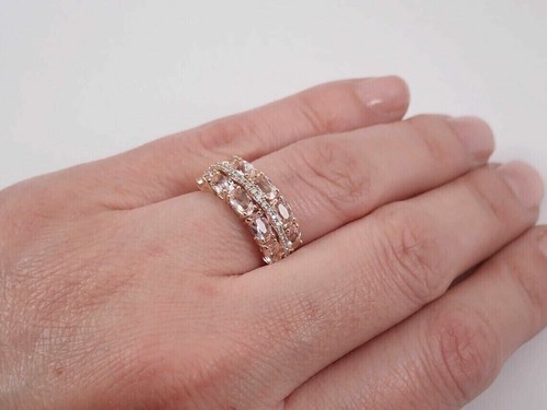 2.2Ct Oval Lab Created Morganite Women Eternity Ring 14k Rose Gold Plated Silver - Picture 3 of 3