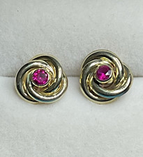 14K Gold Stud Earrings with CZ Gem Screw Backs