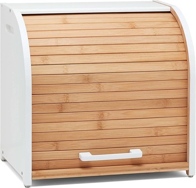 HOMEFULLY Bamboo Double Layer Bread Box for Kitchen Countertop  Roll Top Br...