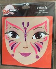 JUSTICE BUTTERFLY FACE ART 5-STICKERS SHIMMERING SUPER CUTE 