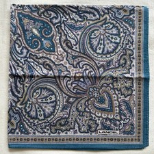 Mens Handkerchief Vintage Cotton Blue Damask Paisley Classic Pocket Square 16"
