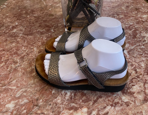 NAOT Pamela Women's Metallic Leather Snakeskin Print Wedge Sandals 39/US 8, $159 - Picture 5 of 11
