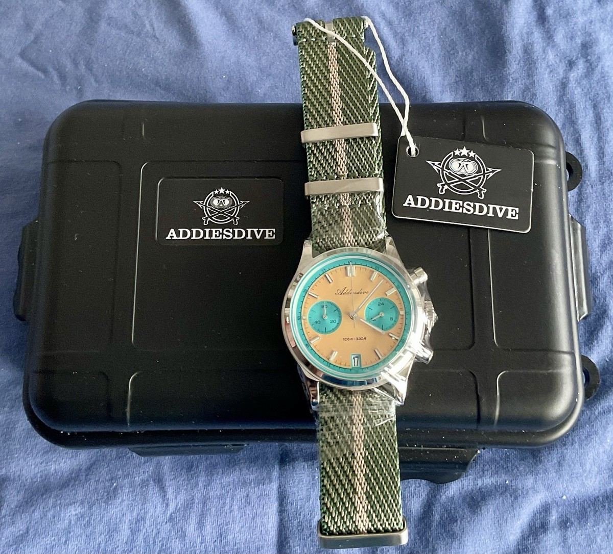 NIB Addiesdive Sand Teal Chronograph Wrapped In Plastic 24 Hour