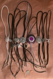 Vintage Lot of 11 Metal Bolo Ties, Nice Designs, Badge Cub Scouts, Arrowhead
