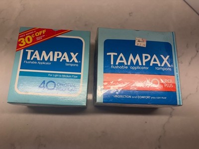Vintage 1984 & 1987  Tampax Tampons  Flushable Applicator Super Plus Movie
