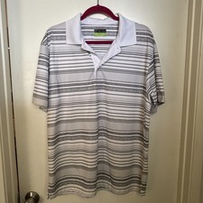 PGA Tour Pro Series Polo Golf Shirt White W/Grey Stripes Men's Size XL