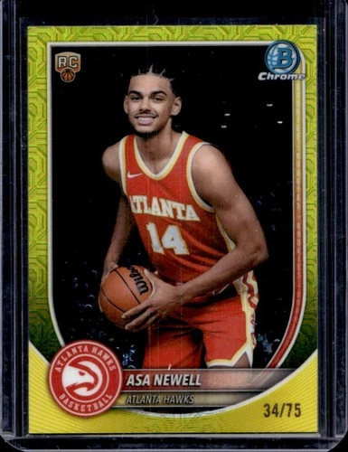 2025-26 Bowman Asa Newell Chrome RC Yellow Mojo Refractor Rookie #/75 Hawks