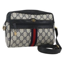 GUCCI GG Supreme Sherry Line Shoulder Bag PVC Navy Gold 75 02 004 Auth 163381