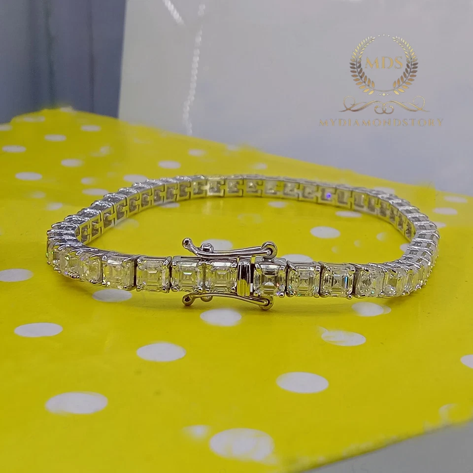 Brazalete de boda de tenis de 7 pulgadas de largo corte Asscher de 7 quilates VVS1 oro blanco sólido de 14 quilates Foto 3 de 4