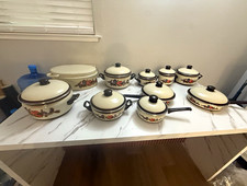 10 Westfalia West Germany Floral Enamel Saucepan Set w/ Lids Double Handle