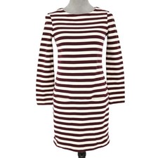 And Other Stories Dress Womens 4 Burgundy Ivory Stripe Stretch Knit Front Pocket