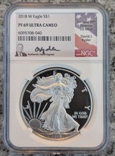 2018 W David J. Ryder Signed Proof American Silver Eagle - NGC PF69 Ultra Cameo 