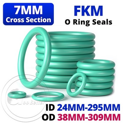 Metric Rubber FKM O Ring Seals 7mm Cross Section 38mm-309mm OD - Green