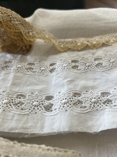 3 x Antique Laces, Bobbin & Cotton Trim White Yellow Vintage Wedding / 10ys - Picture 21 of 22