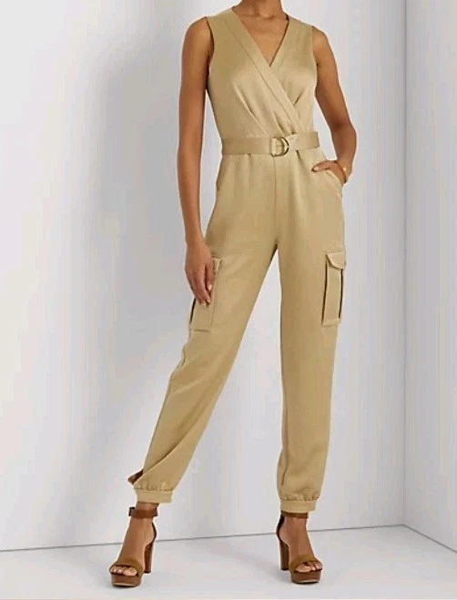 Mono Ralph Lauren satinado sin mangas talla 00 champán con cinturón cuello en V etiqueta negra Foto 2 de 4