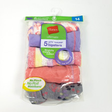 Hanes Ultimate Girls Sz 14 Pink Purple Tagless Stretchy Hipsters Underwear 5 Pk