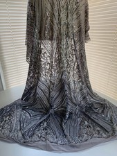 Averie GREY Geometric Butterfly Sequins on Mesh Lace Fabric by the Yard - 10113