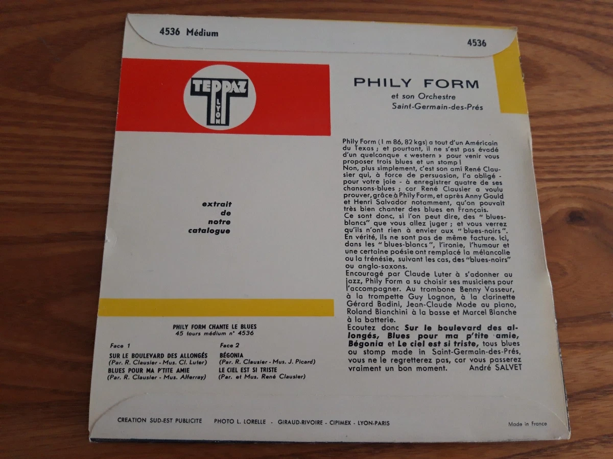 PHILY FORM Chante le Blues EP TEPPAZ 4536 + CENTREUR QUASI NEUF