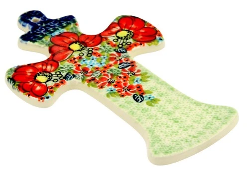 Polish Pottery Cross in Unikat Pattern from Zaklady Boleslawiec