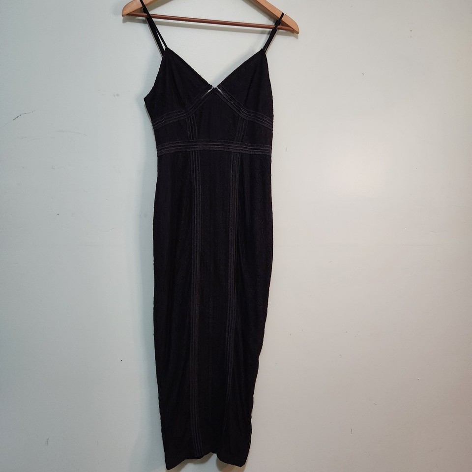 PrettyLittleThing Black Lace Mesh Slip Dress 10 Sheer Coquette Party Gothwhimsy 