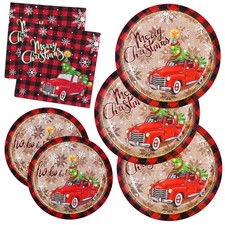 Christmas Plates and Napkins Gatherfun Pickup Truck masTree Serve 50, Red