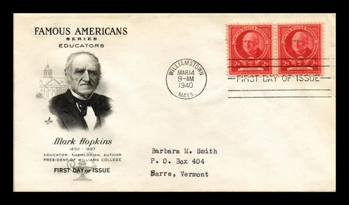 ARTCRAFT US COVER FAMOUS AMERICAN EDUCATOR MARK HOPKINS FIRST DAY OF ISSUE