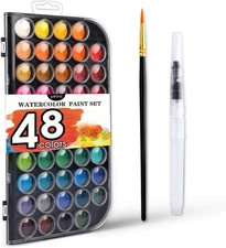 AROIC 48 Colors Watercolor Paint Set,Washable Water Color Paint KiTs with Ref...