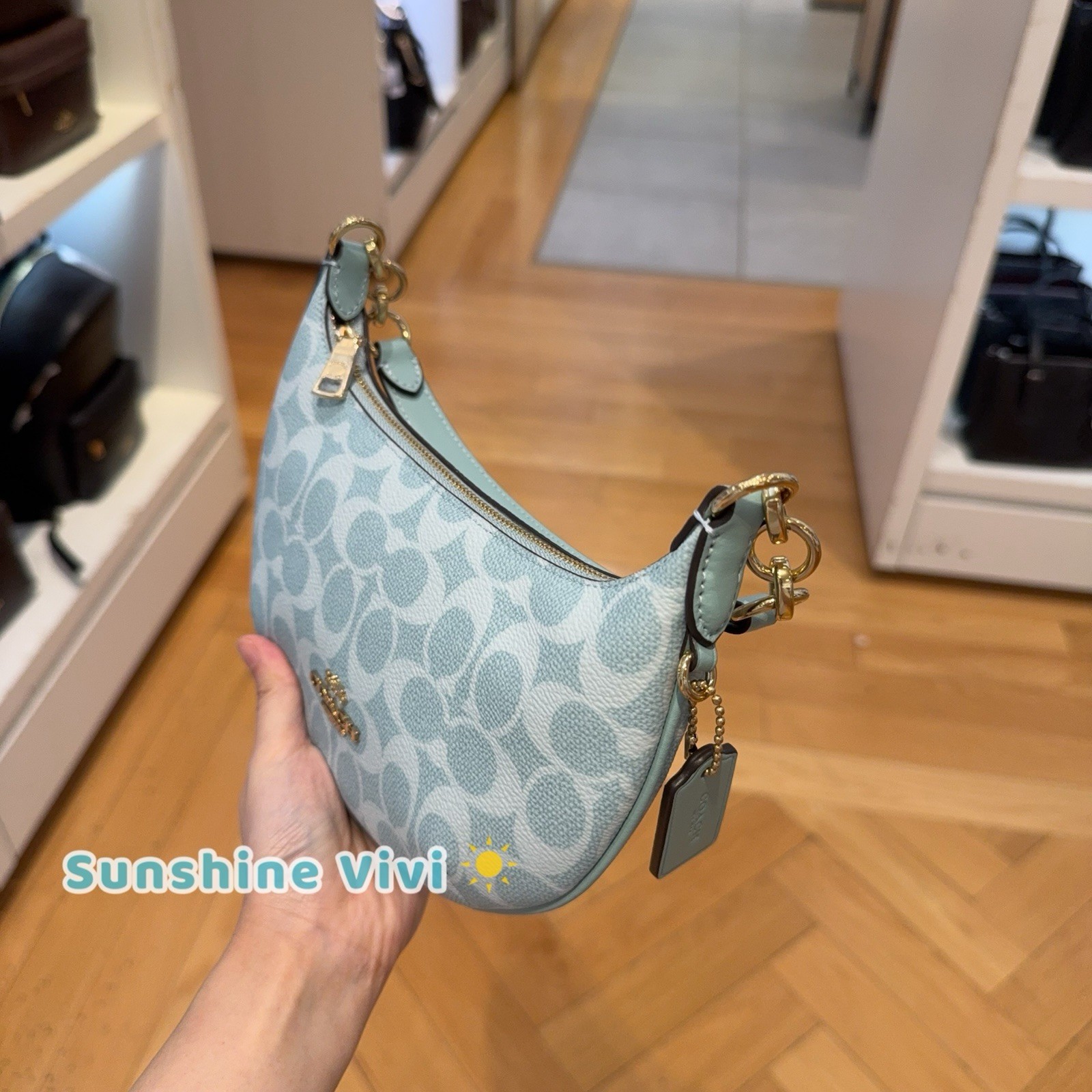 NWT Coach Mini Payton Bag In Signature Canvas Gold/Light Blue CEL06 image 2