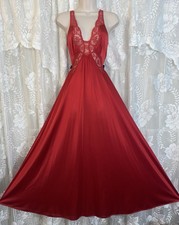 VTG NWOT M L Tall OLGA RED BODYSILK Nylon Nightgown Gown Butterfly Lace 92097