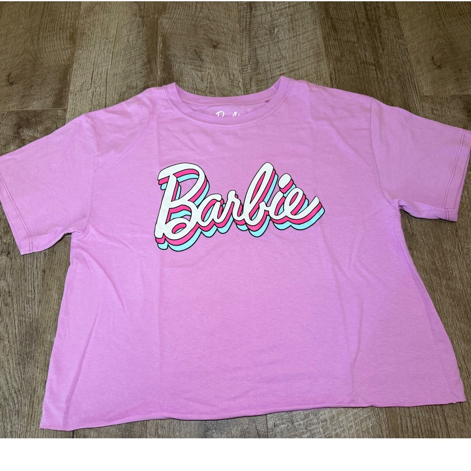 Barbie Hybrid Apparel Pink Graphic T-Shirt Large Retro Logo Crop Top L
