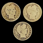 BARBER HALF DOLLARS 90% Silver Lot Of 3 U.S. Coins