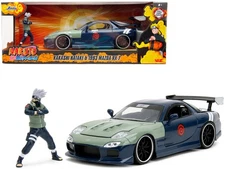 1993 Mazda RX-7 Dark Blue with Green Hood and Kakashi Hatake Diecast Figure "Nar