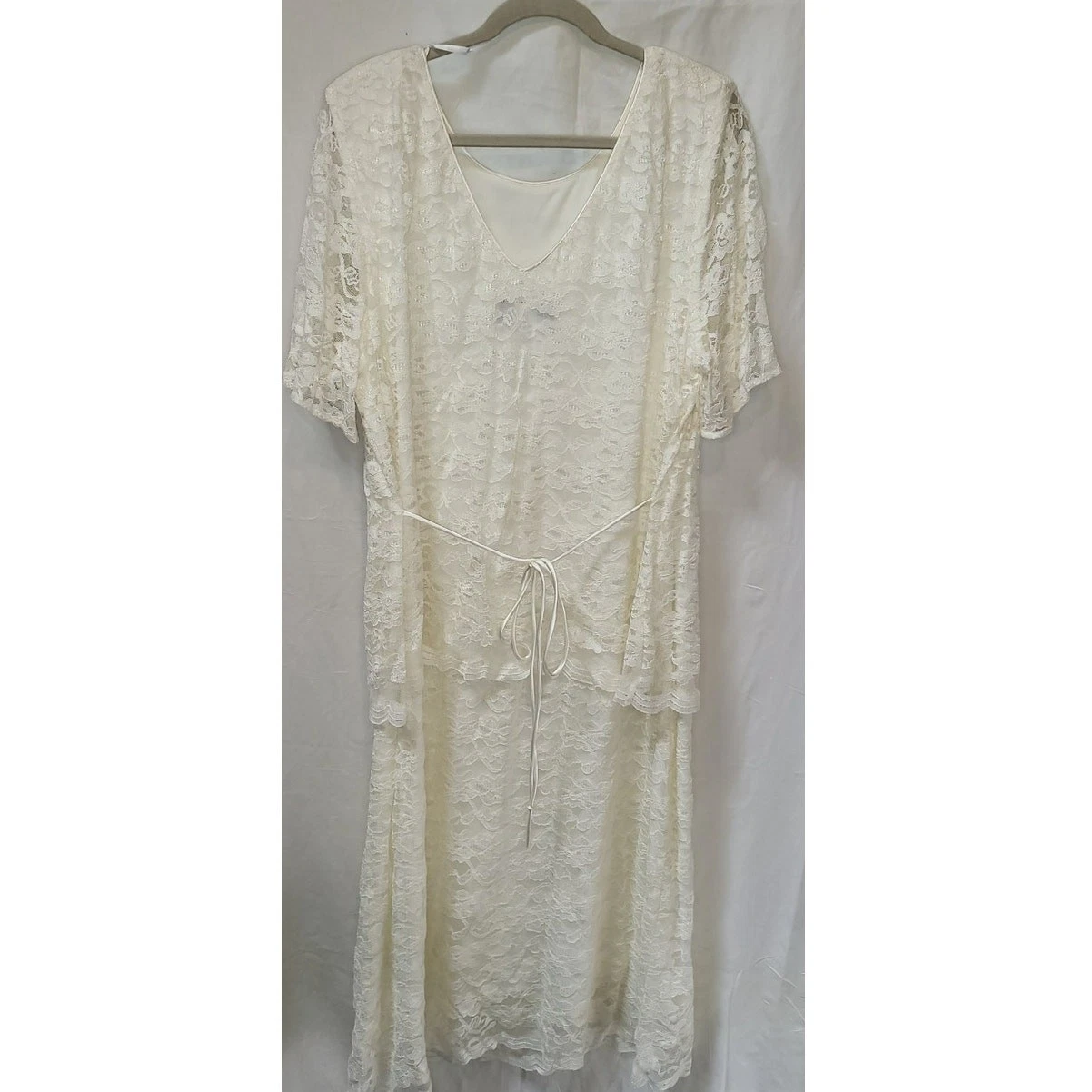 OFF WHITE Abito da sposa Connected donna bianco sporco beige pizzo taglie forti 22W lunghezza ginocchio
