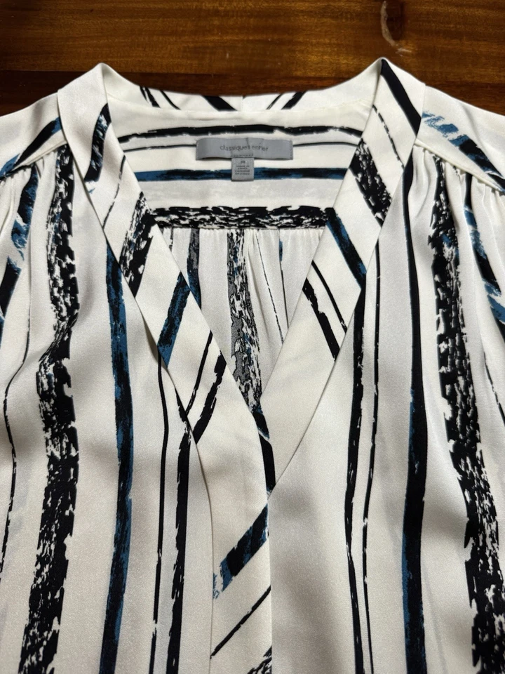 Classiques Entier женщин белый черный эластичной шелк атласный v-образным вырезом блузка размер средний - Изображение 3 из 4