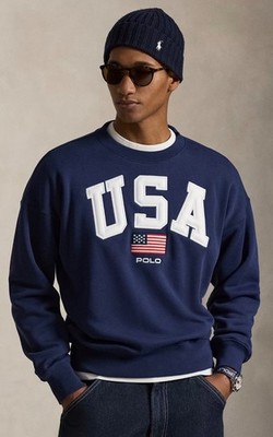 NWT Polo Ralph Lauren Navy Blue Embroidered USA FLAG Fleece 