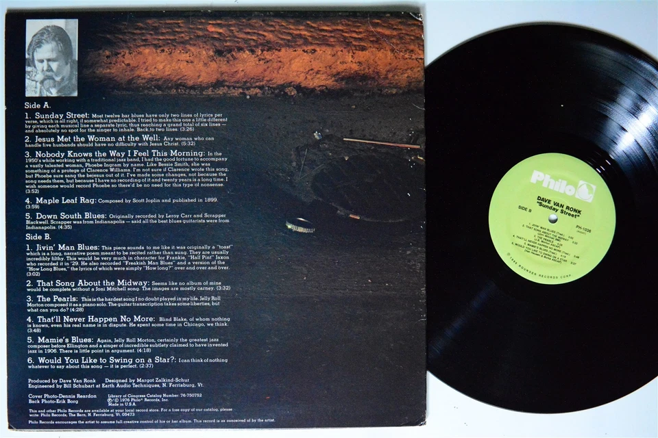 DAVE VAN RONK Sunday Street PHILO LP VG++ 1986  - Image 2 of 2