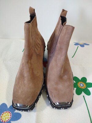 TOPSHOP Brown Chelsea Style Boots with Block Heels, Size 37, US