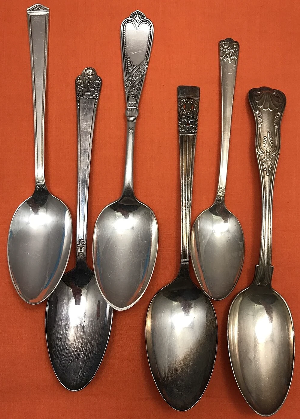 6 Pc Silverplated SERVING SPOONS Antique to Vintage Pattern Mix
