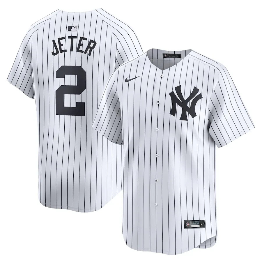 Men's Yankees 2# Derek Jeter  White Home Limited Player Jersey