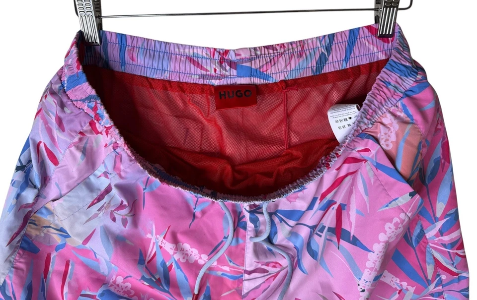 Men's Hugo Boss Beachwear Calala Floral Print Pink Swim Trunks Shorts Size XL - Image 3 of 4