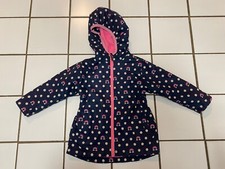 GUC Hatley Girls Blue w/Rainbows Hooded Pink Fleece Lined Zipper Raincoat Size 4