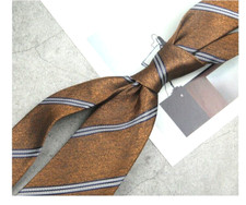 New Classic Striped Gray Brown JACQUARD WOVEN 100 Silk Men's Necktie Tie