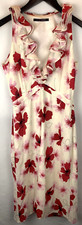Elie Tahari Silk Dress Womens Sz 4 S Red Floral White Ruffle Collar Sleeveless