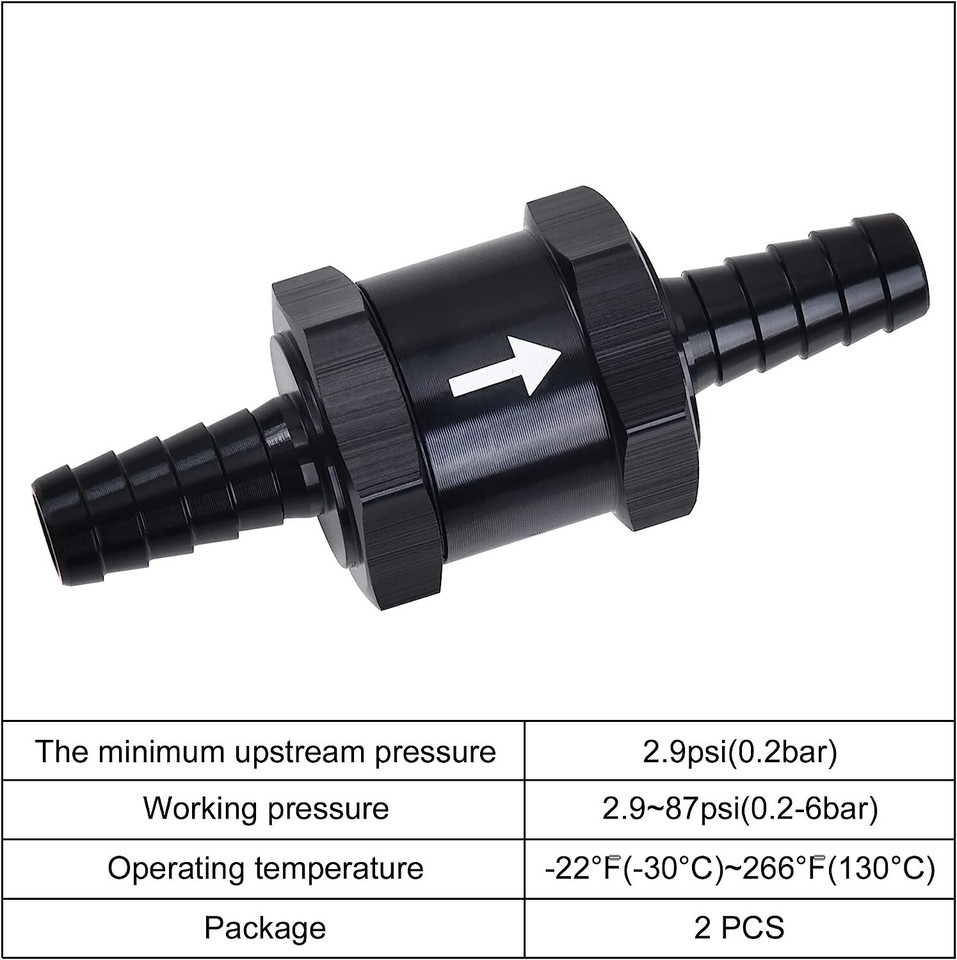 2Pcs 3/8" 10mm Fuel Check Valve One Way Inline Non Return Diesel Gasoline Black - Foto 3