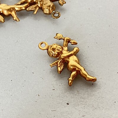 50pc. VTG Cupid Charms Puffy Pendant Cherub Love Cupids Arrow Jewelry Gift Brass