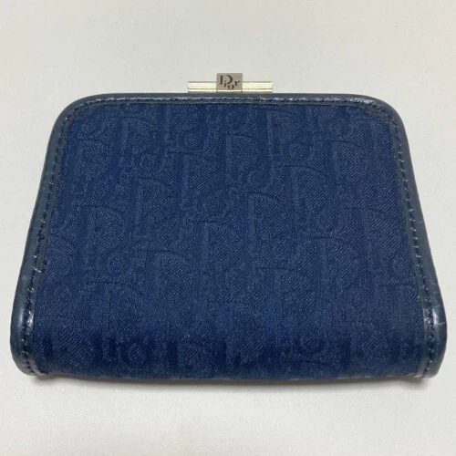 Sac à main portefeuille compact en cuir toile Christian Dior trotter bleu 1004