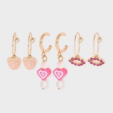 Love Lips and Mixed Beaded Heart Hoop Gold Tone Earrings 3pcSet Valentine's Day