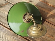c.1925 INDUSTRIELAMPE Email Lampe Werkstattlampe grüner Emailschirm Messinglampe